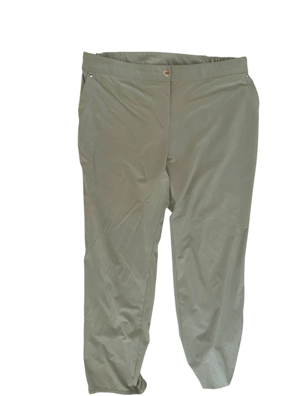 Chicos Zenergy Pants 2/12 Olive Green Ruched Leg Stretch Active Pockets Leisure